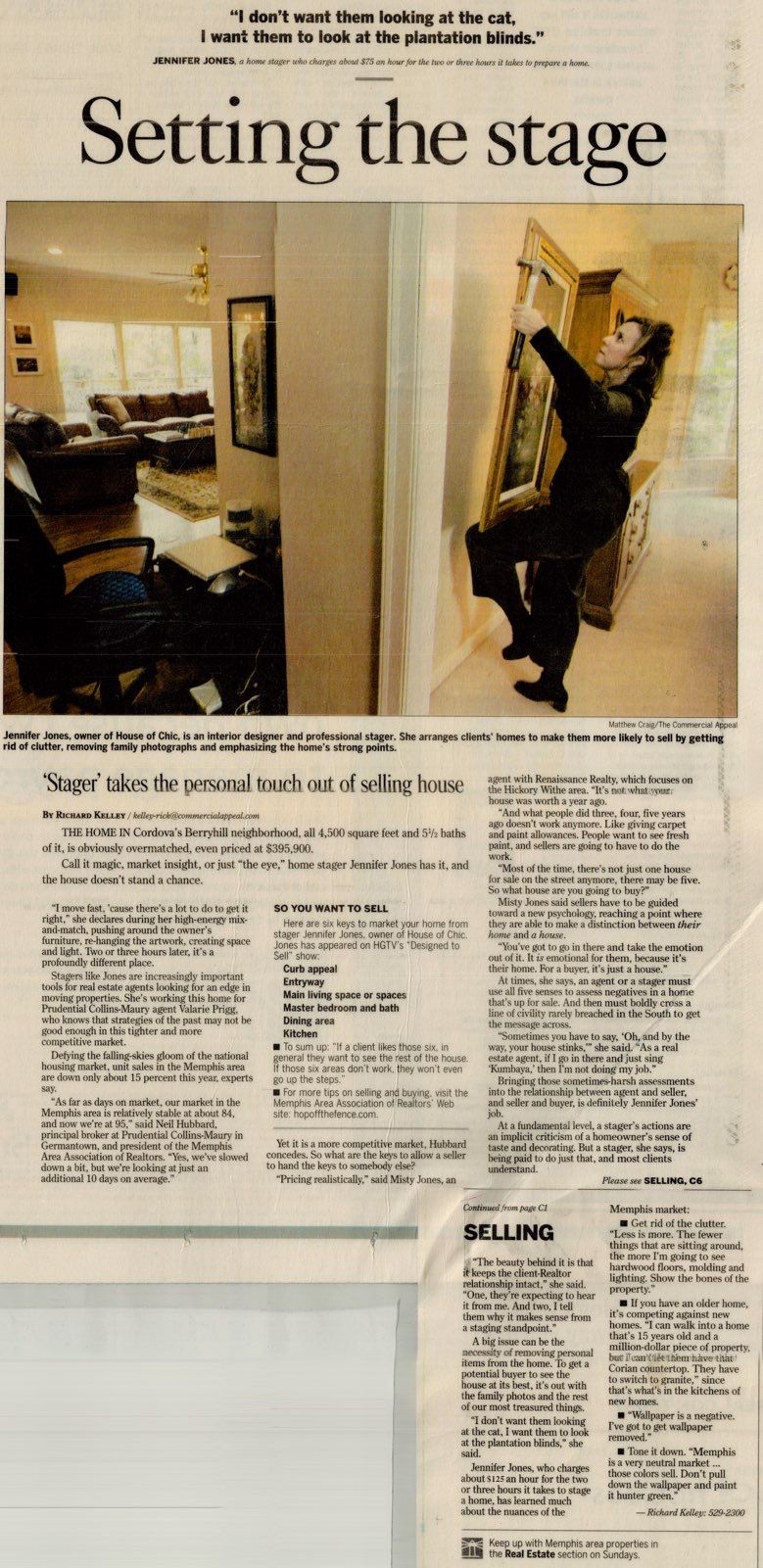 Commercial Appeal article, Setting the Stage, featuring Jennifer Jones Landrum